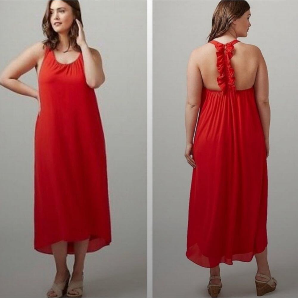 Lane Bryant red high low toga ruffled back flowy chiffon dress plus size 18/20